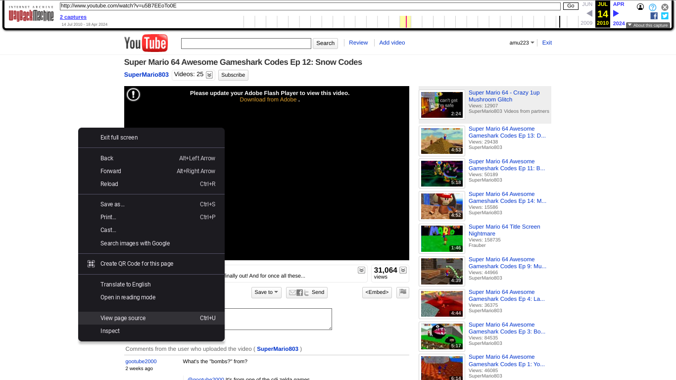 Screenshot showing right-click menu with 'View page source' highlighted
