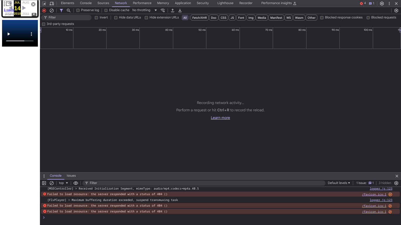 Screenshot of Developer Tools Network tab after refreshing